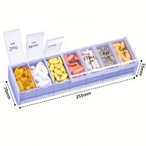 Boîte à médicaments portable à double rangée supérieure et inférieure, grande capacité (14 compartiments), anti-humidité, personnalisable avec logo - Product Image 4