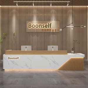 Entrega rápida grampos escritório móveis mesas recepção com parede traseira bronzeamento salão recepção mesas Top Fabricação - Product Image 3