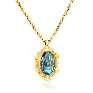 Irregular Oval <b>Abalone</b> <b>Shell</b> Pendant Gold Plated Chain Necklace For Women Fashion Jewelry Leisure Style Geometric Design - Product Image 1