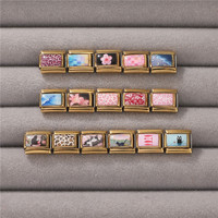 Breloques de bracelet italien plaqué or à motifs esthétiques, mignonnes, chat noir, floral, vague océanique, pour bracelet empilable personnalisé
