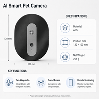 Cámara Inteligente para Mascotas con IA de 130x100 mm, con Audio Bidireccional, Detección de Movimiento, Monitoreo Remoto por Aplicación y Función de Compartir con la Familia, para Perros y Gatos