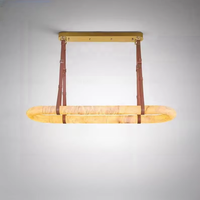 Lustre suspendu moderne minimaliste en cuir, anneau lumineux en marbre, lampe suspendue pour salle à manger, restaurant, en albâtre naturel et cuivre