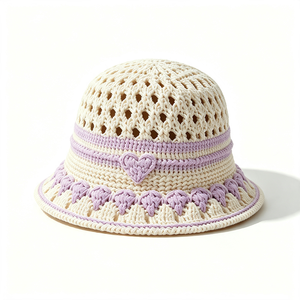Women Hand Embroidery Striped Bucket <b>Hat</b> Hollow Heart Decor Wide Brim Summer Sun <b>Hat</b> Beach Travel Casual Outdoor Fishing - Product Image 4