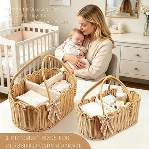 Cesta de mimbre premium en forma de abanico <span class=keywords><strong>para</strong></span> guardar pañales de bebé, con divisores extraíbles y lazo de regalo, <span class=keywords><strong>para</strong></span> almacenamiento de artículos de paternidad y habitación infantil - Product Image 2