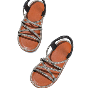 Nouvelles sandales d'été pour filles, à paillettes, avec lanières croisées, décorées d'un bandeau élastique, sandales d'extérieur - Product Image 6