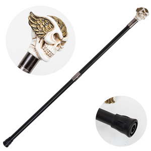 Canne de marche décorative de 36,61 pouces avec crâne et plumes dorées, accessoire de mode gothique, cadeau d'Halloween, vente en gros - Product Image 1