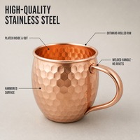 Vente en gros de tasses à Moscow Mule en acier inoxydable plaqué cuivre, 18 oz, avec poignée, verre à cocktail adapté aux rassemblements familiaux