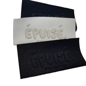 Étiquettes de col de vêtement avec logo en silicone gaufré 3D personnalisées Étiquettes de cou de vêtement en tissu taffetas de polyester tissé 3D Technique de transfert