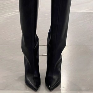 Nouvelles Bottes Hautes Femme Automne-Hiver 2025 à Bout Pointu, Coupe Droite Ajustée pour Mollets Larges, Talon Compensé, Style Équestre - Product Image 2