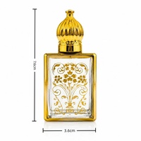 Flacon de parfum rechargeable 15 ml en verre doré rectangulaire, avec bille roulante florale, applicateur à immersion et vaporisateur – Trois options d'application, format voyage