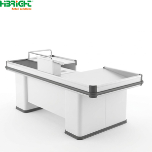 Modern Retail Checkout Counter L Shape POS Cashier <b>Desk</b> <b>Grey</b> Store Front Reception Counter for Shop - Product Image 5