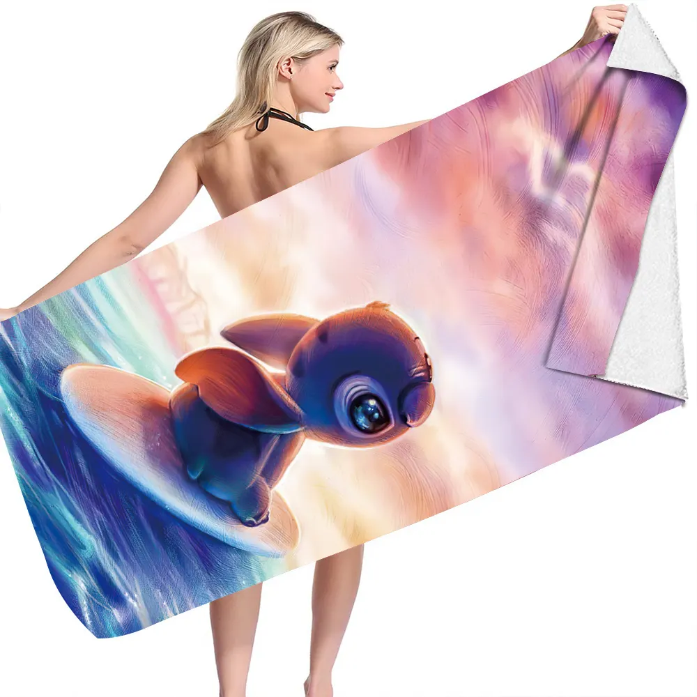 "Stitch Cartoon Serviette de plage, Stitch Serviette de bain pour enfants, Stitch Adult Ultra-Fine Fiber Beach Absorbant Sand-Proof Serviette."