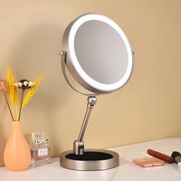 Nouveau miroir de maquillage pliable avec cadre métallique, éclairage LED double face, bande lumineuse intelligente, interrupteur tactile, grossissement 5X-10X