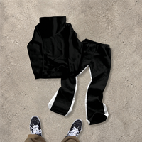 Ensemble de survêtement deux pièces personnalisé pour homme avec impression 3D en relief, sweat à capuche et pantalon de jogging large color block, décoré de points en strass, style streetwear