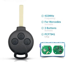 Chiave Auto <span class=keywords><strong>Smart</strong></span> Sostitutiva Mercedes con 3 Pulsanti, Telecomando per <span class=keywords><strong>Smart</strong></span> <span class=keywords><strong>Fortwo</strong></span> 451 2007-2013, 433Mhz ID46 - Product Image 2