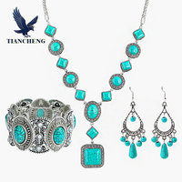 Juego de Joyería de Moda para Mujer, Estilo Turco Bohemio, Turquesa India, Collares, Pendientes, Pulseras y Brazaletes, Venta al por Mayor, 2026