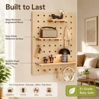 Kit d'organisation murale en bois sculpté style nordique minimaliste, étagères à trois niveaux, crochets, pour bureau, entrée, salon, rangement et décoration