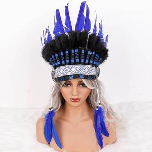 Coiffe indienne élastique douce inspirée du Powwow pour Halloween, avec détails perlés, couleur personnalisable, ajustement confortable, pour costume adulte - Product Image 2