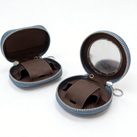Étui en cuir avec logo personnalisé, miroir intégré, mini pochette de luxe pour cosmétiques et écouteurs, emballage personnalisé