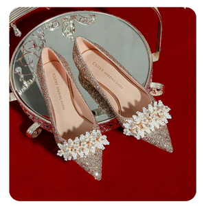 Factory Customization Women's Silver Wedding Shoes Exquisite Flower High Heels - Product Image 2