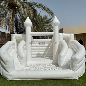Château gonflable de luxe blanc 3 en 1 avec toboggan et piscine <span class=keywords><strong>à</strong></span> balles pour enfants - Product Image 1