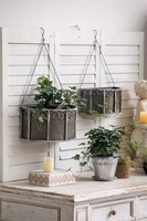 Lot de 2 jardinières murales galvanisées faites à la main panier de jardinière suspendu en métal porte-plante en fer rustique Pots de fleurs avec chaîne