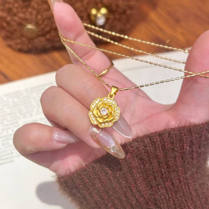 Tianmao Romantique <span class=keywords><strong>Rose</strong></span> Collier Pendentif Ensemble Frais Doux Vent <span class=keywords><strong>Audrey</strong></span> <span class=keywords><strong>Rose</strong></span> Plaqué Or Laiton Chaînes Zircon Conception À La Mode - Product Image 2