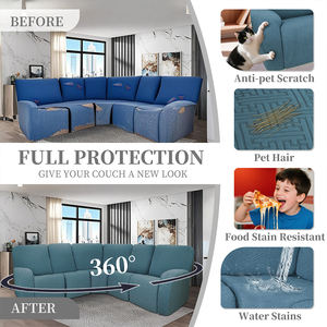 Funda de Sofá Seccional en Forma de L Jacquard Personalizable, Antideslizante, Impermeable, Azul, para Sala de Estar de Hotel, Protector Elástico - Product Image 2