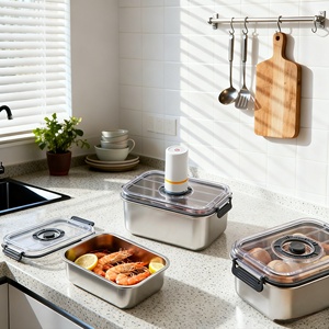 Contenitore <span class=keywords><strong>Sottovuoto</strong></span> in Acciaio Inossidabile con Valvola d'Aria, Coperchio Ermetico, Grande Capacità, Organizzatore per Dispensa, Contenitore per Pane - Product Image 1