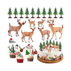 Juego de 24 Adornos para Pastel de Navidad con Temática de Animales del Bosque, Ciervos y Árboles para Decoraciones de Postres en Fiestas Navideñas Mágicas - Product Image 4