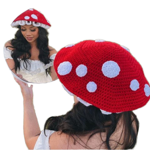 2024 mùa đông unisex Crochet đậu Mũ Funky nấm phong cách vui vẻ bên mũ với mô hình hoạt hình - Product Image 1
