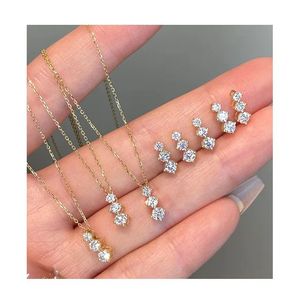 Xinfly Women's Elegant 18K Gold Triple Diamond Pendant <b>Necklace</b> Classic Yellow Gold Jewelry - Product Image 1