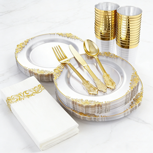 Bols en plastique dorés de 7,5 pouces en gros, design à bord doré, pour salades, soupes, desserts, plats profonds incassables pour fêtes, mariages et événements - Product Image 1