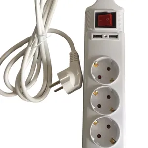 250V 16A Plug Power Extension Electrical Socket with Button On/off Swith and 2 USB European CE NFC No. 8 European Wire CE ROHS