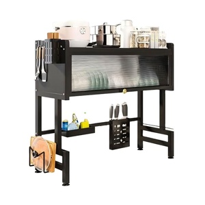 Soporte Metálico para Palillos, Estante de Almacenamiento para Platos, Accesorios de Cocina, Incluye Escurridor de Fregadero con Tapa Abatible para Encimera, de Carbono - Product Image 1