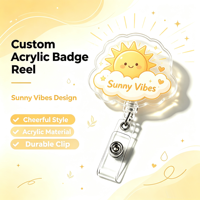 Porte-badge rétractable en acrylique imprimé UV et gravé au laser Good Vibes, porte-badge d'identification de bureau, porte-badge créatif pour infirmière, médecin, étiquette nominative