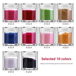 Ensemble de 10 poudres à ongles en velours de couleur française, paillettes floquées longue durée, pigment miroir pour manucure en salon - Product Image 1