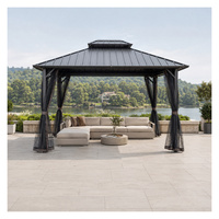 Doppeldach Schwerlast-Aluminium-Gartenpergola Aluminium-Hardtop-Pavillon Outdoor Wasserdicht mit Vorhängen für Hotel-Terrasse Patio