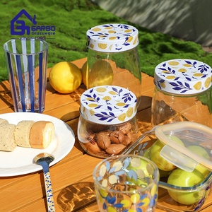 Bocaux de rangement en verre imprimé bleu rayé pour la maison, fournisseur chinois Leome Decor, bocaux de rangement de haute qualité - Product Image 5