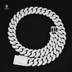 Chaîne cubaine à maillons surélevés de 18 mm, sertie de moissanite VVS, plaquée argent sur laiton, collier de luxe hip-hop pour homme, cadeau pour une fête - Product Image 2