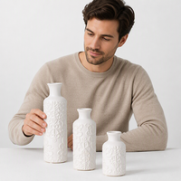 Ensemble de 3 vases en céramique blanche gaufrée, bouteilles décoratives texturées pour la décoration de table à la maison