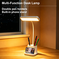 Lámpara de Escritorio LED, Lámpara de Mesa de Estudio, 3 CCT, Regulación Continua, Interruptor Táctil, Cuello de Cisne, Recargable, con Portaplumas