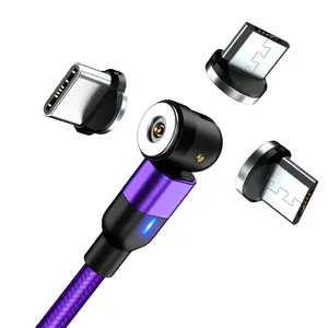 Grosir kabel usb magnetik rotasi 540 3 in 1, kabel data pengisian cepat untuk Ip/mikro USB Tipe C