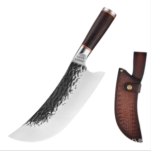 Double acier cuir chevelu manche en bois gris grand couteau incurvé forgeage à la main abattage division coupe boeuf et mouton couteau de boucher - Product Image 2