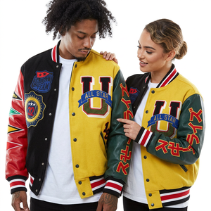 Unisex Varsity <b>Jacket</b> PU Leather Patch Design Embroidered Letter U All <b>Star</b> Casual Autumn Coat Regular Fit Turn-down Collar - Product Image 1