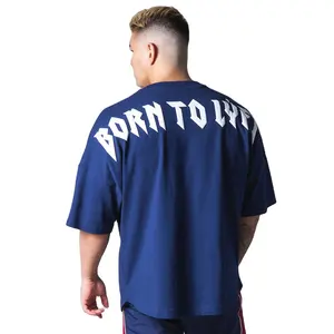 New Fashion Quality Fitness Sport Wear Suit Custom Logo Men's Tshirt Custom Puff Printing Cotton Oversize Crew neck T Shirt