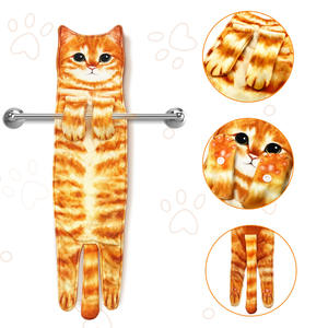 시뮬레이션 고양이 모양의 극세사 핸드 타올 가정용 욕실 주방 사용 얼굴 닦기 교수형 귀여운 현실적인 동물 핸드 타올 - Product Image 6