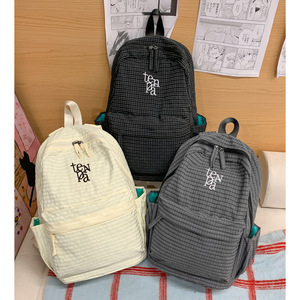 High-Appearance Checkered Nylon Zipper Closure Women's <b>Backpack</b> Stylish Large-Capacity Campus Fashion Travel <b>Backpack</b> for Couple - Product Image 1