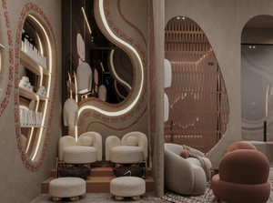 Design d'intérieur de salon de coiffure de luxe, mobilier de barbier sur mesure, aménagement moderne de salon de beauté avec vitrines - Product Image 2