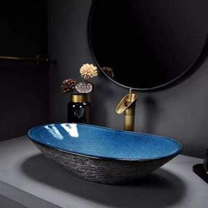 Lavabo Ovalado Tradicional de Lujo en Oferta, Lavabo de Baño con Encimera, Ecológico, Diseño Aquarius, Color Azul y Negro - Product Image 4